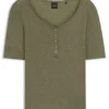 Button-placket top in a cotton blend