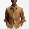 Button-up suede jacket with checkered lining