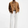 Button-up suede jacket with checkered lining