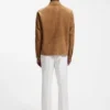Button-up suede jacket with checkered lining