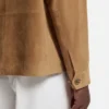 Button-up suede jacket with checkered lining