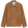Button-up suede jacket with checkered lining