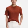 Cable-knit T-shirt in cotton and silk
