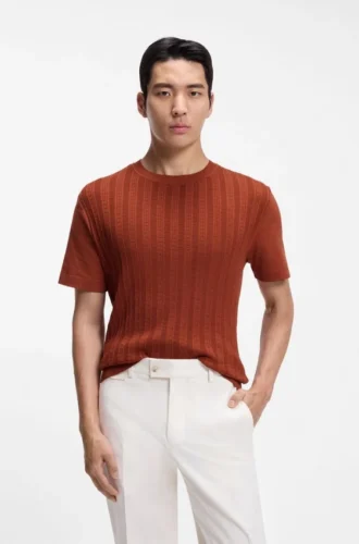 Cable-knit T-shirt in cotton and silk