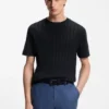 Cable-knit T-shirt in cotton and silk
