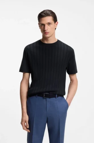 Cable-knit T-shirt in cotton and silk
