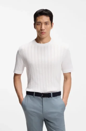 Cable-knit T-shirt in cotton and silk