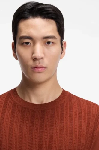 Cable-knit T-shirt in cotton and silk