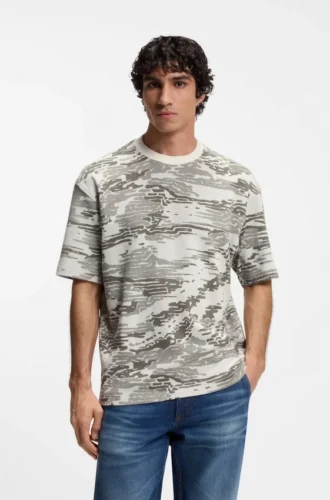 Camouflage-jacquard T-shirt in cotton