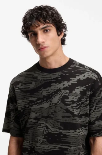 Camouflage-jacquard T-shirt in cotton