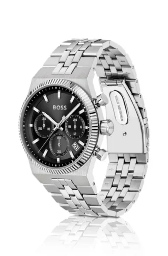 Candor black-dial chronograph watch with fluted bezel
