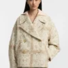 Check-jacquard coat with double-breasted closure
