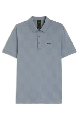 Check-jacquard polo shirt in cotton