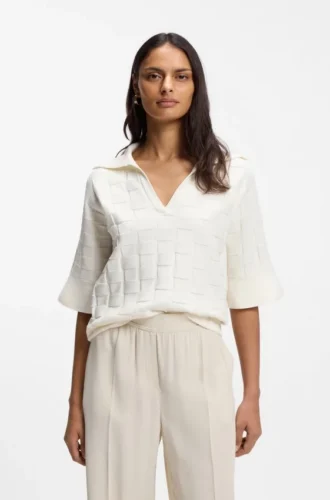 Check-texture sweater with Johnny collar