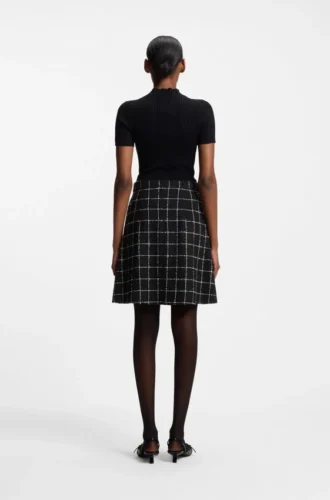 Checked-bouclé skirt with A-line profile