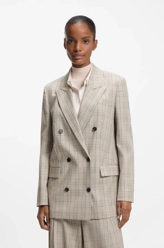 Checked regular-fit blazer in stretch wool Checked regular-fit blazer in stretch wool