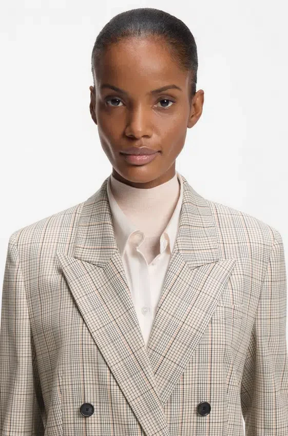 Checked regular-fit blazer in stretch wool Checked regular-fit blazer in stretch wool