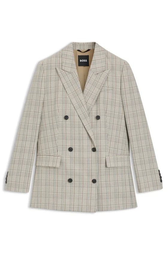 Checked regular-fit blazer in stretch wool Checked regular-fit blazer in stretch wool