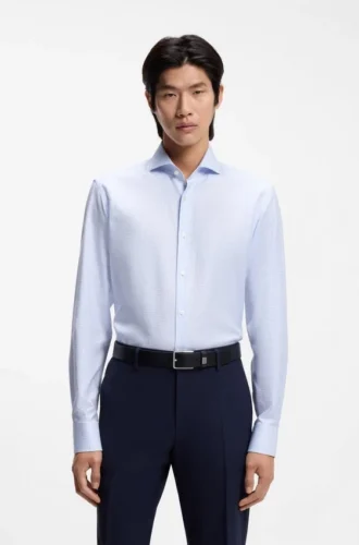 Checked regular-fit shirt in Italian-made cotton twill