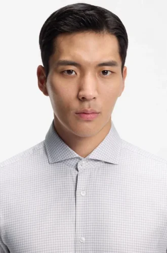 Checked regular-fit shirt in Italian-made cotton twill