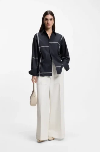 Checked relaxed-fit blouse in cotton canvas