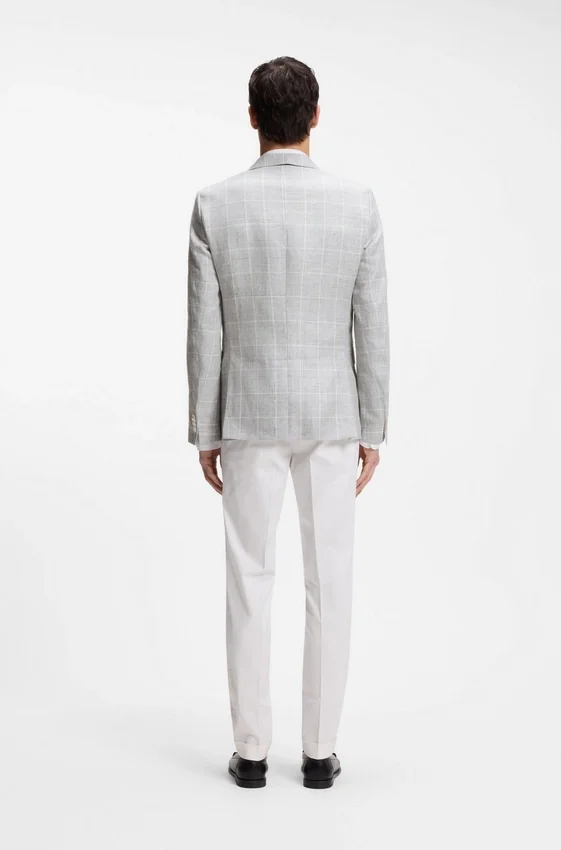 Checked slim-fit jacket in linen and virgin wool Checked slim-fit jacket in linen and virgin wool