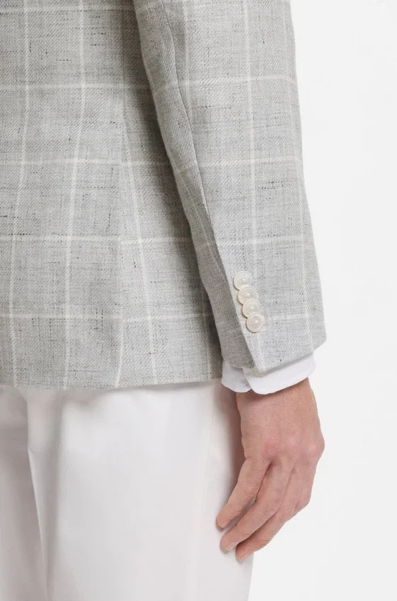 Checked slim-fit jacket in linen and virgin wool Checked slim-fit jacket in linen and virgin wool