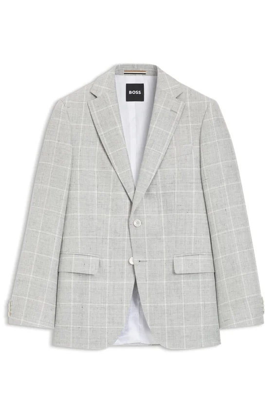 Checked slim-fit jacket in linen and virgin wool Checked slim-fit jacket in linen and virgin wool