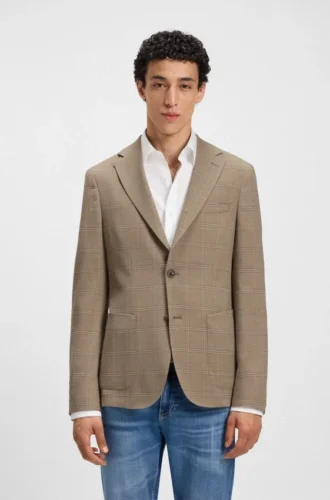 Checked slim-fit jacket in stretch cloth