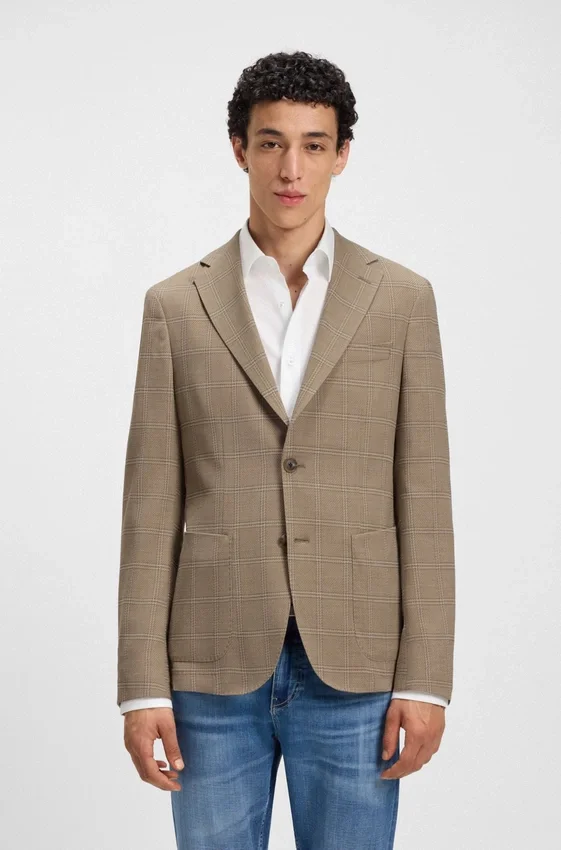Checked slim-fit jacket in stretch cloth Checked slim-fit jacket in stretch cloth