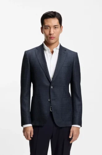 Checked slim-fit jacket in virgin wool