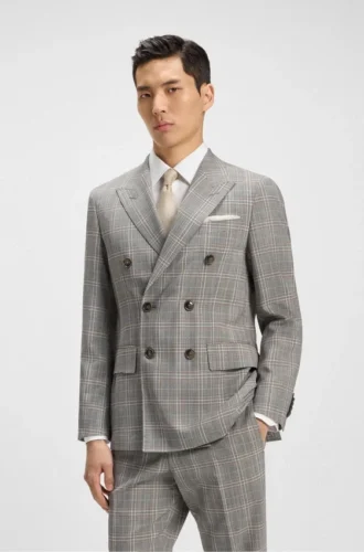 Checked slim-fit jacket in virgin wool and silk