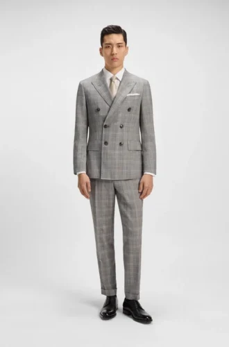 Checked slim-fit jacket in virgin wool and silk