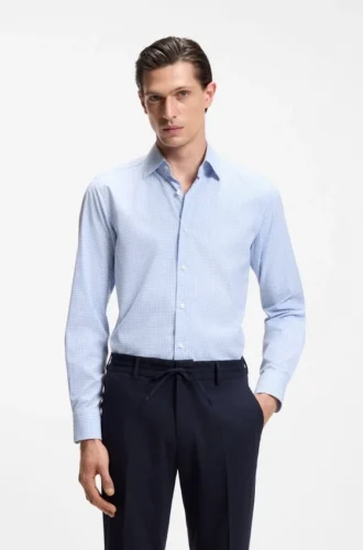 Checked slim-fit shirt in performance-stretch fabric