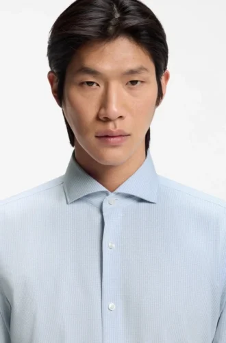 Checked slim-fit shirt in performance-stretch fabric