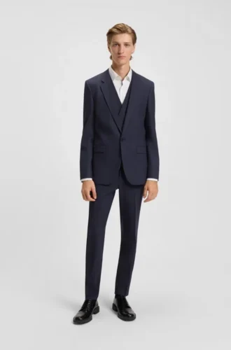 Checked three-piece extra-slim-fit suit in stretch cloth