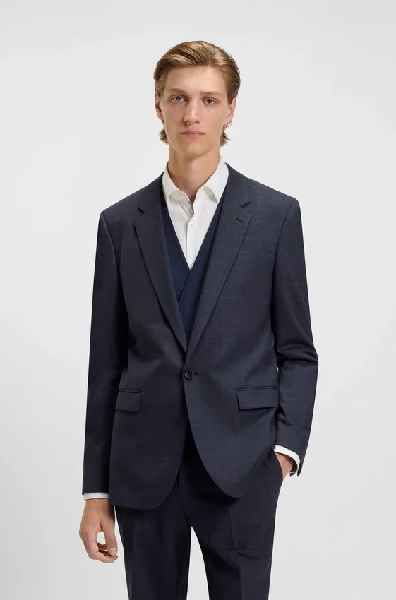 Checked three-piece extra-slim-fit suit in stretch cloth Checked three-piece extra-slim-fit suit in stretch cloth