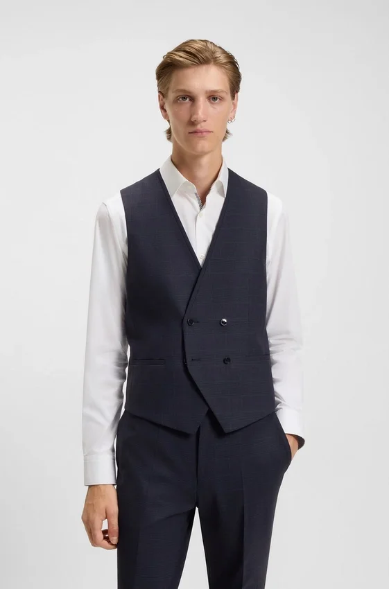 Checked three-piece extra-slim-fit suit in stretch cloth Checked three-piece extra-slim-fit suit in stretch cloth