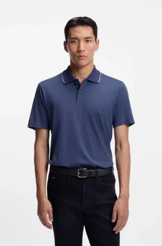 Collar-tipping polo shirt in cotton and silk