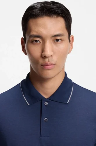 Collar-tipping polo shirt in cotton and silk