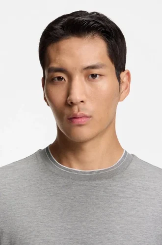 Collar-tipping T-shirt in cotton and silk