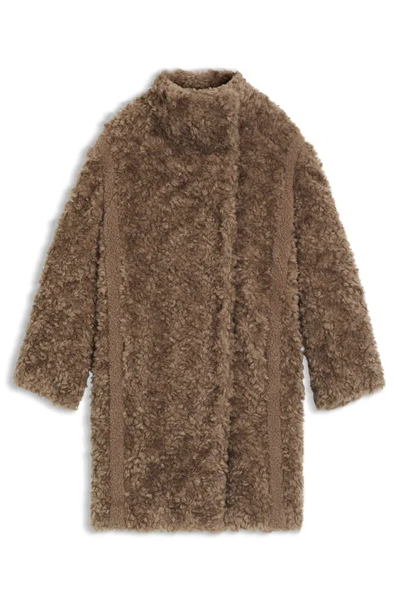 Concealed-closure coat in faux fur Concealed-closure coat in faux fur