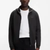 Contrast-binding zip-up hoodie in a cotton blend