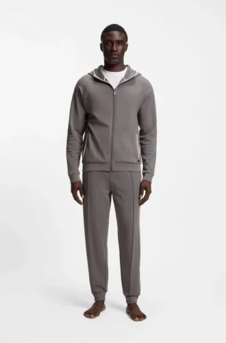 Contrast-binding zip-up hoodie in a cotton blend