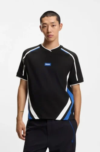 Contrast-detail T-shirt in stretch cotton