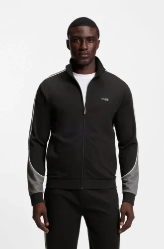 Contrast-detail zip-up jacket in a cotton blend