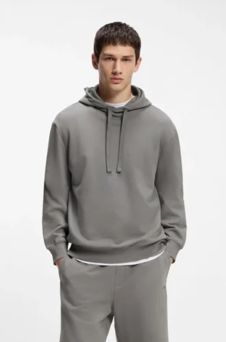 Contrast-logo hoodie in cotton terry