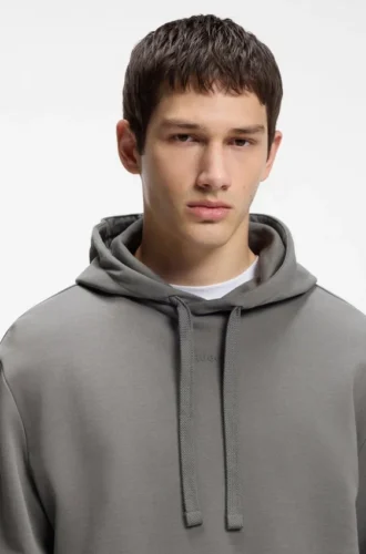 Contrast-logo hoodie in cotton terry