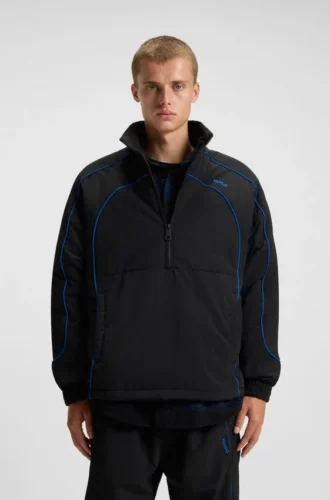 Contrast-piping jacket with water-repellent finish
