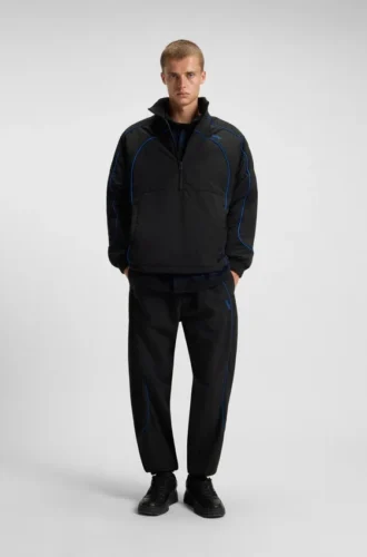 Contrast-piping jacket with water-repellent finish